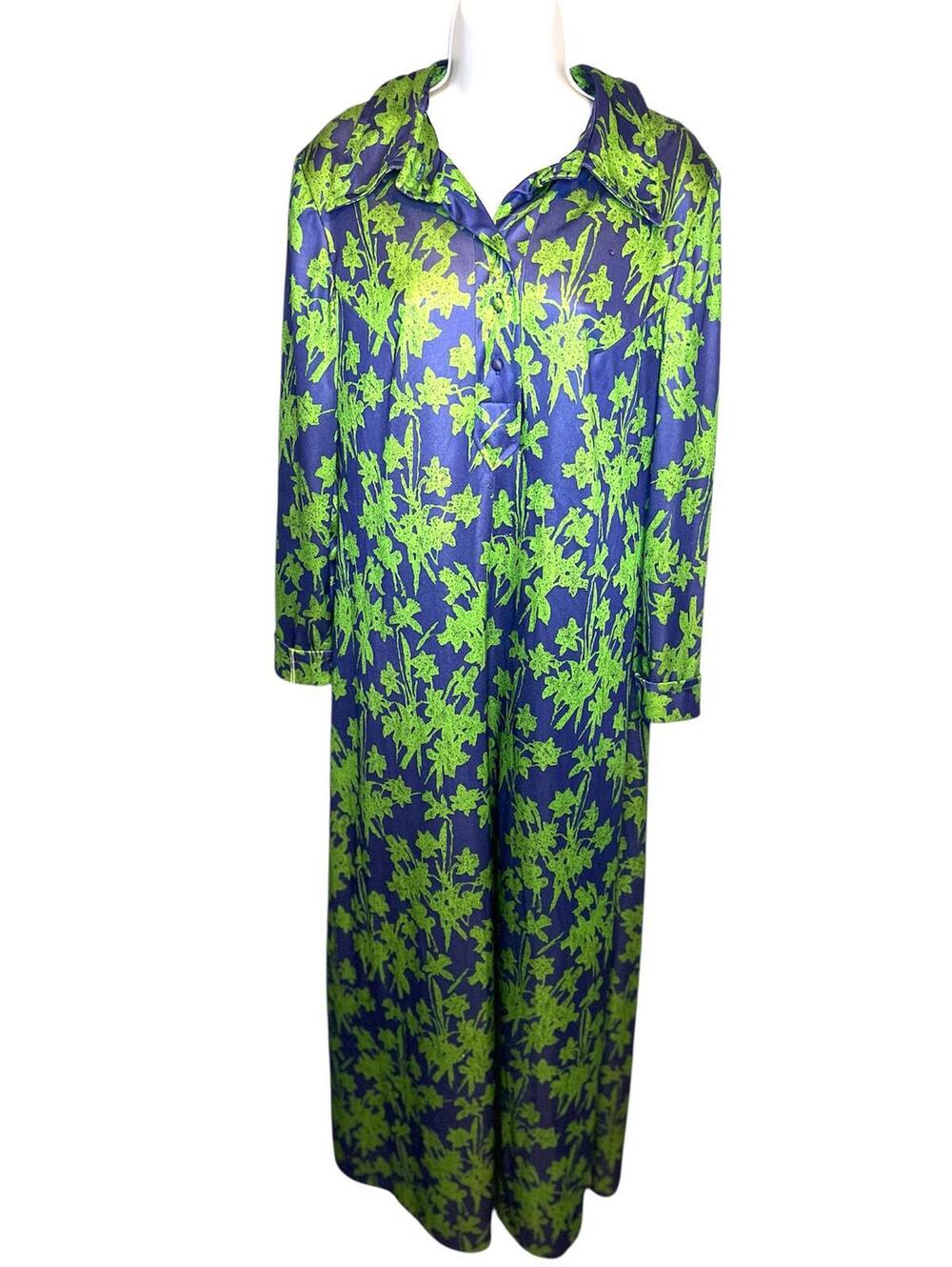 Vintage 70s Emilio Borghese Mod Maxi Dress - Lime & Navy Floral